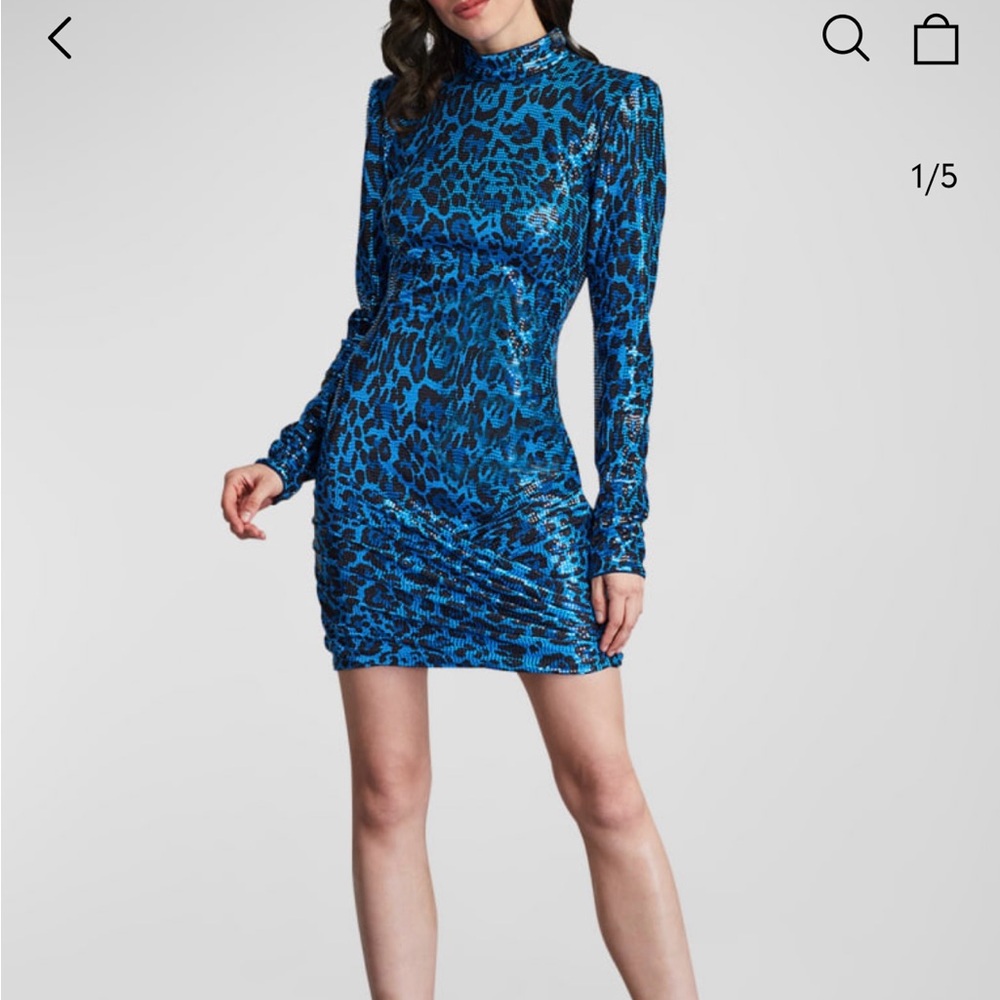 Elegant Blue Leopard Print Mini Dress. Size M